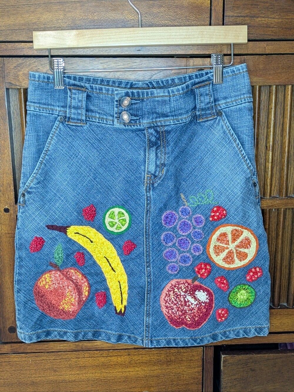 Denim Skirt With Fruit Design